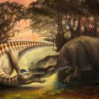  Une dent de Tyrannosaure plantée dans le crâne d'un grand herbivore
