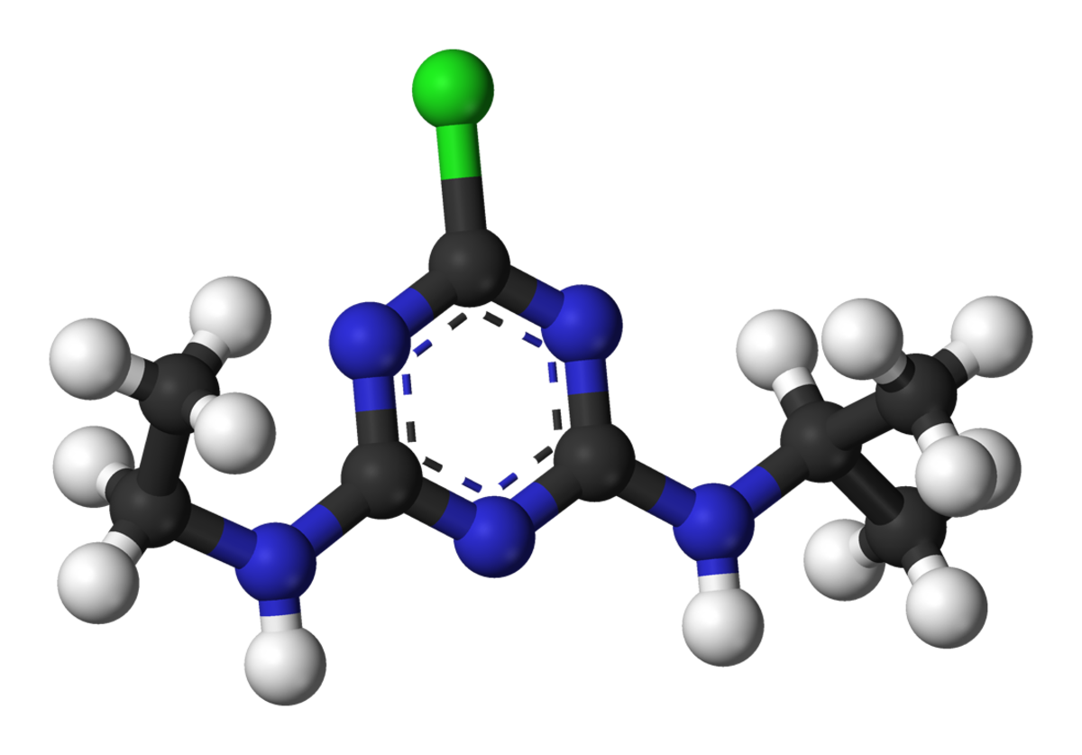 Formule semi-développée et représentation 3D de l'atrazine