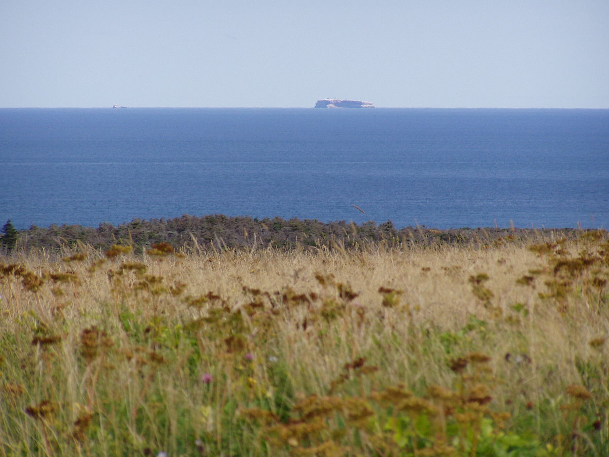 Vue des rochers aux Oiseaux depuis l'île Brion avec le rocher aux Oiseaux (à droite) et le rocher aux Margaulx (à gauche).