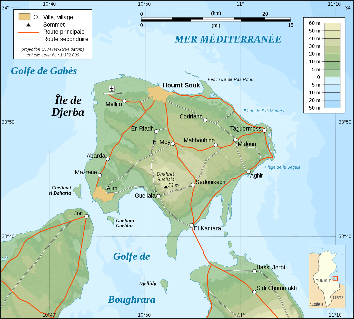 Carte topographique de l'île