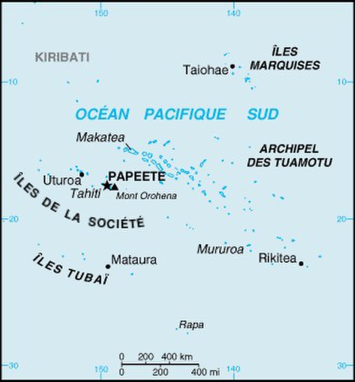Carte de la Polynésie française avec l'archipel des Tuamotu.