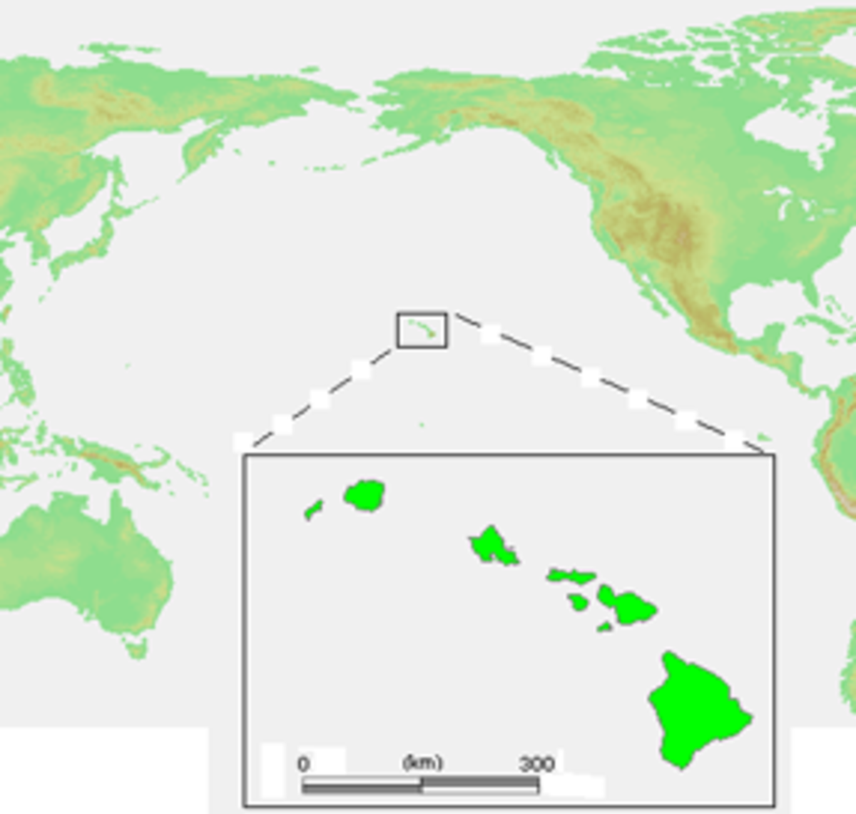 Carte avec l'état d'Hawaï en vert.