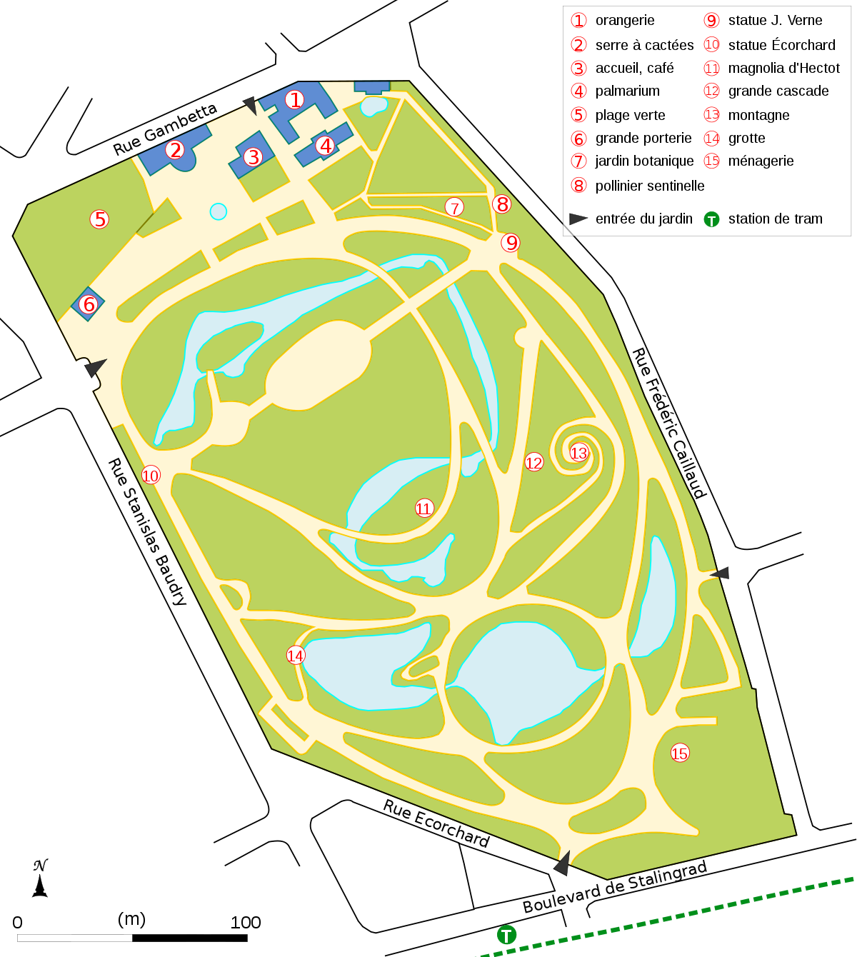 Plan du Jardin des plantes de Nantes.