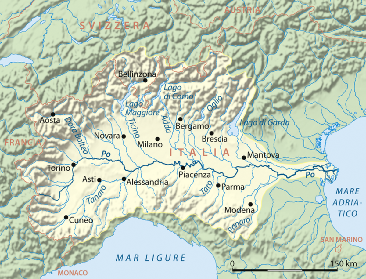 Carte du bassin hydrographique du Pô.