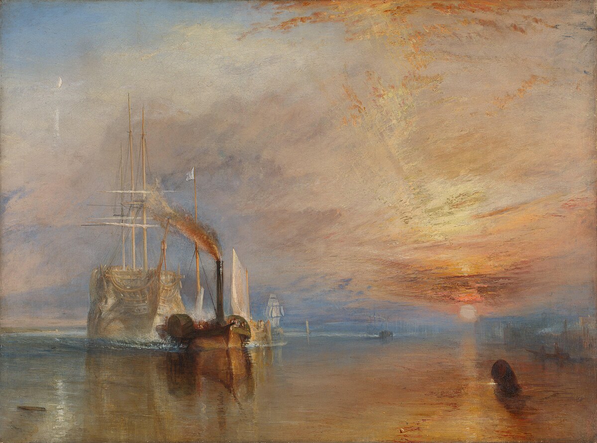The Fighting Téméraire tugged to her last Berth to be broken, de Turner (1838) symbolise le déclin de la marine à voile au profit de la vapeur.