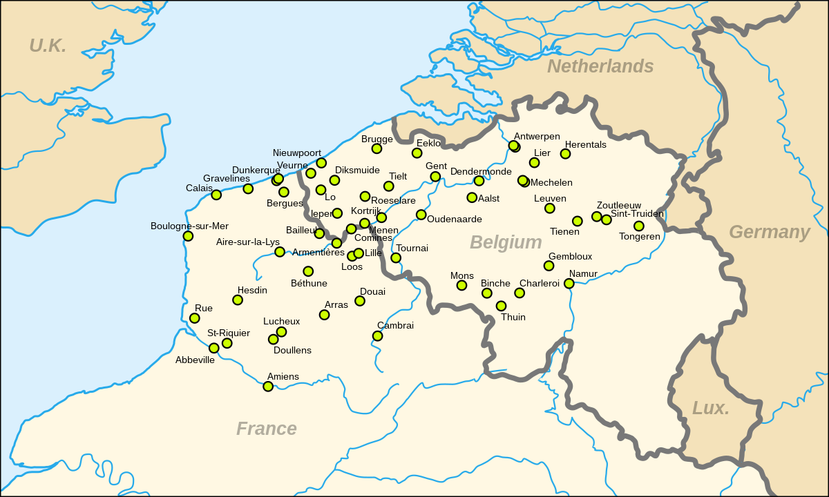 Carte des beffrois de Belgique et de France