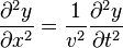    {\partial ^2 y \over \partial x^2}= {1  \over v^2 } { \partial ^2 y \over \partial t^2} 
