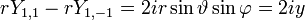 rY_{1,1}-rY_{1,-1} = 2ir\sin \vartheta \sin\varphi =2iy 