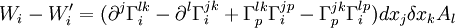  W_i - W'_i = (\partial^j \Gamma_i^{lk} - \partial^l \Gamma_i^{jk} + \Gamma_p^{lk} \Gamma_i^{jp} - \Gamma_p^{jk} \Gamma_i^{lp}) dx_j \delta x_k A_l