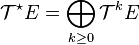 \mathcal{T}^\star E = \bigoplus_{k \geq 0} \mathcal{T}^k E