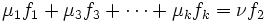 \mu_1 f_1+\mu_3f_3+\cdots+\mu_kf_k=\nu f_2