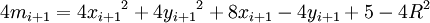 4m_{i+1}=4{x_{i+1}}^2+4{y_{i+1}}^2+8x_{i+1}-4y_{i+1}+5-4R^2