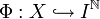 \Phi: X \hookrightarrow I^{\mathbb{N}}