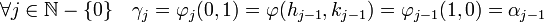 \forall j \in \mathbb N - \{0\}\quad \gamma_j = \varphi_j(0,1)=\varphi(h_{j-1},k_{j-1})= \varphi_{j-1}(1,0) = \alpha_{j-1} \;