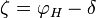  \zeta = \varphi_H - \delta 