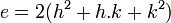  e = 2(h^2 + h.k + k^2) ~