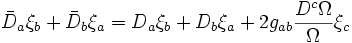 \bar D_a \xi_b + \bar D_b \xi_a = D_a \xi_b + D_b \xi_a + 2  g_{ab} \frac{D^c \Omega}{\Omega} \xi_c