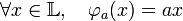 \forall x \in \mathbb L,\quad \varphi_a(x) = ax \;