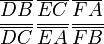 \frac{\overline{DB}}{\overline{DC}}\frac{\overline{EC}}{\overline{EA}}\frac{\overline{FA}}{\overline{FB}}