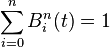 \sum_{i=0}^n B_i^n(t) = 1