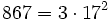 867=3 \cdot  17^2