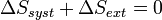 \Delta S_{syst} + \Delta S_{ext} = 0~