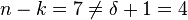 n - k = 7 \neq \delta + 1 = 4\;