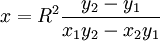 x=R^2\frac{y_2-y_1}{x_1y_2-x_2y_1}\quad