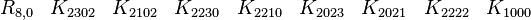  \begin{matrix} R_{8,0} &K_{2302} &K_{2102} &K_{2230} &K_{2210} &K_{2023} &K_{2021} &K_{2222} &K_{1000} \end{matrix} 