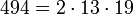 494 = 2 \cdot  13 \cdot  19