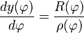  \frac{d y(\varphi)}{d\varphi}=\frac{R(\varphi)}{\rho(\varphi)} 