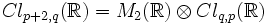  Cl_{p+2,q}(\mathbb{R}) = M_2(\mathbb{R})\otimes Cl_{q,p}(\mathbb{R})\,