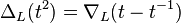 \Delta_L(t^2) = \nabla_L(t - t^{-1})