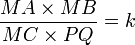\frac{MA \times MB}{MC \times PQ} = k