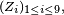 \scriptstyle\ (Z_i)_{1\le i\le 9},