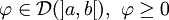 \varphi\in \mathcal{D} (]a,b[), \  \varphi \geq 0