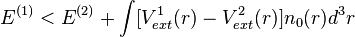 E^{(1)}< E^{(2)}+ \int [V_{ext}^1(r)-V_{ext}^2(r)]n_0(r)d^3r 