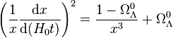  \left(\frac{1}{x}\frac{{\rm d}x}{{\rm d}(H_0 t)}\right)^2 = \frac{1 - \Omega_\Lambda^0}{x^3} + \Omega_\Lambda^0