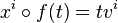 x^i\circ f(t)=tv^i