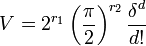 V = 2^{r_1}\left(\frac{\pi}2 \right)^{r_2} \frac {\delta^d}{d!}
