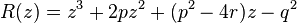 R(z) = z^3 + 2pz^2 + (p^2 - 4r)z -q^2\,