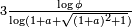 \scriptstyle{3\frac{\log{\phi}}{\log({1+a+\sqrt{(1+a)^2+1}})}}