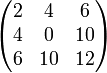 \begin{pmatrix} 2 & 4 & 6\\ 4 & 0 & 10\\ 6 & 10 & 12\end{pmatrix}