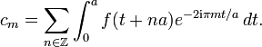 c_m=\sum_{n\in\Z}\int_0^a f(t+na) e^{-2\mathrm{i}\pi mt/a}\, dt.