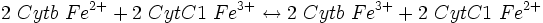 2~Cytb~Fe^{2+} + 2~CytC1~Fe^{3+}  \leftrightarrow 2~Cytb~Fe^{3+} + 2~CytC1~Fe^{2+}