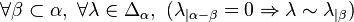 \forall \beta \subset \alpha,\ \forall \lambda \in \Delta_{\alpha},\ (\lambda_{|\alpha - \beta}=0 \Rightarrow \lambda \sim \lambda_{|\beta})