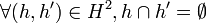 \forall (h,h') \in H^2, h \cap h' = \emptyset