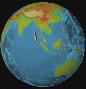 Fig. 5 - Propagation du tsunami du 26 décembre 2004.