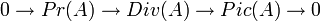  0 \to Pr(A) \to Div(A) \to Pic(A) \to 0 
