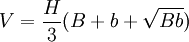V={H\over3} (B+b+\sqrt{Bb})